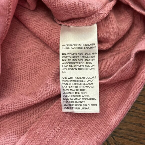 Chico's Shirt Size 3 XL NWT Pink V Neck Linen Knit Woven Seamed Tee Dusted Mauve - Picture 5 of 11